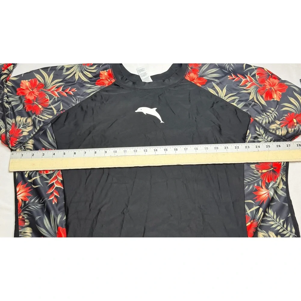 Halcurt Womens Plus Size 4X Rash Guard Long Sleeve Tropical Floral Black UPF 50+